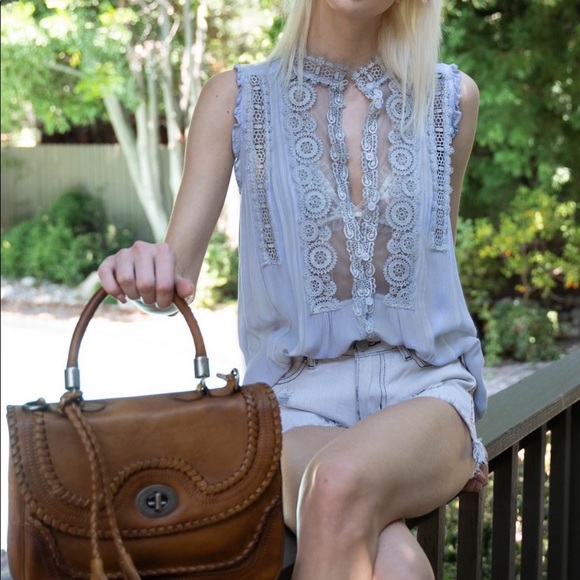 POL Dove Grey V-Neck Lace Crocket Sleeveless Top - Picture 2 of 6